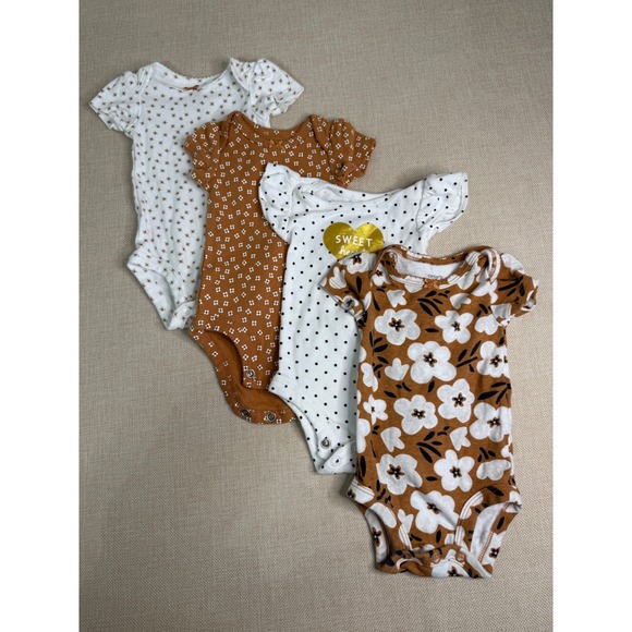 Carter's Other - Carters Baby Girl Newborn Bodysuit 4-Pack Floral Polka Dot Brown White NB 0288